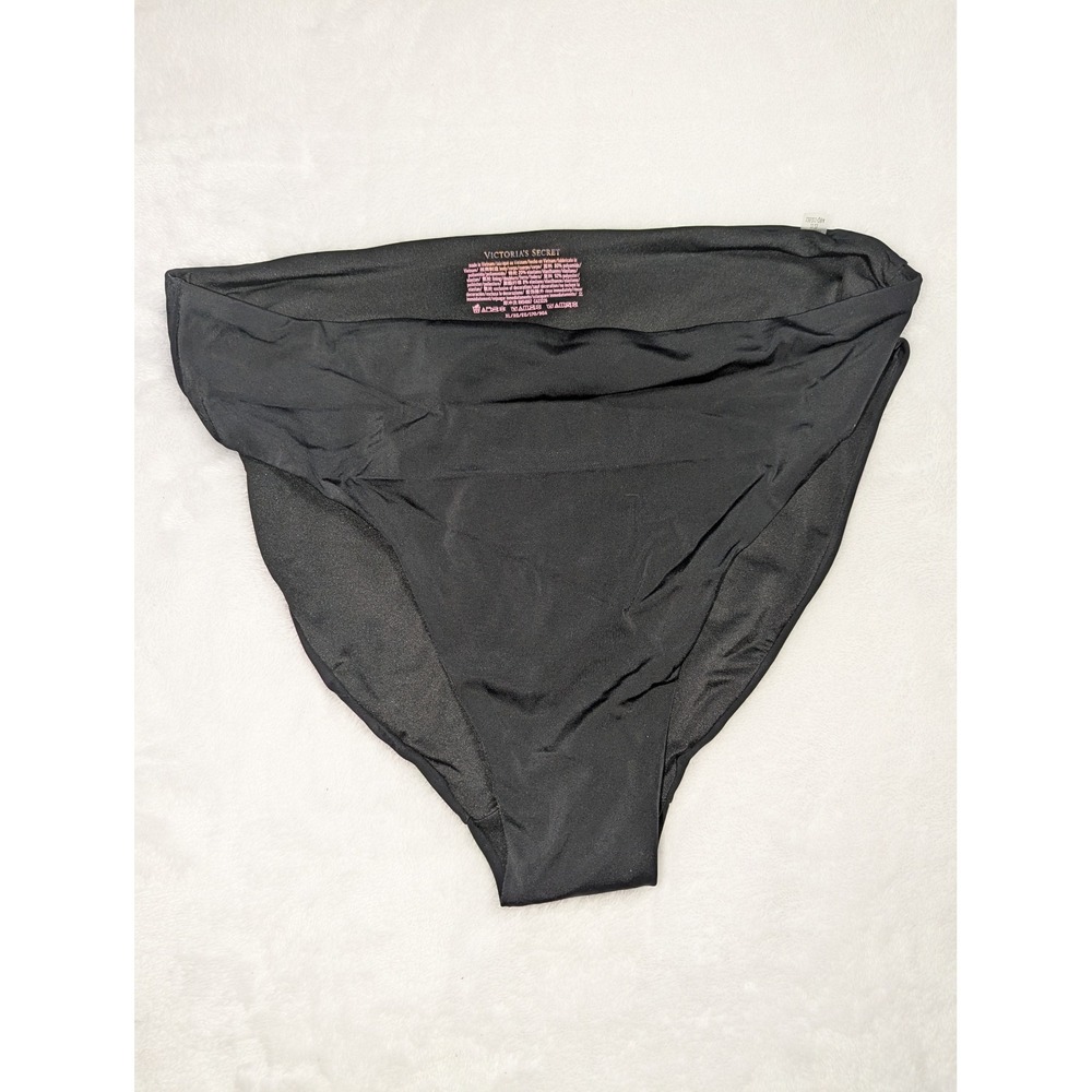 Victoria's Secret Black High Waisted Bikini‎ Bottom Swim XL Foldover VS Logo